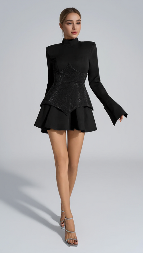 AIIZIE KEILANI BLACK LONG SLEEVE MINI BODYSUIT - product image