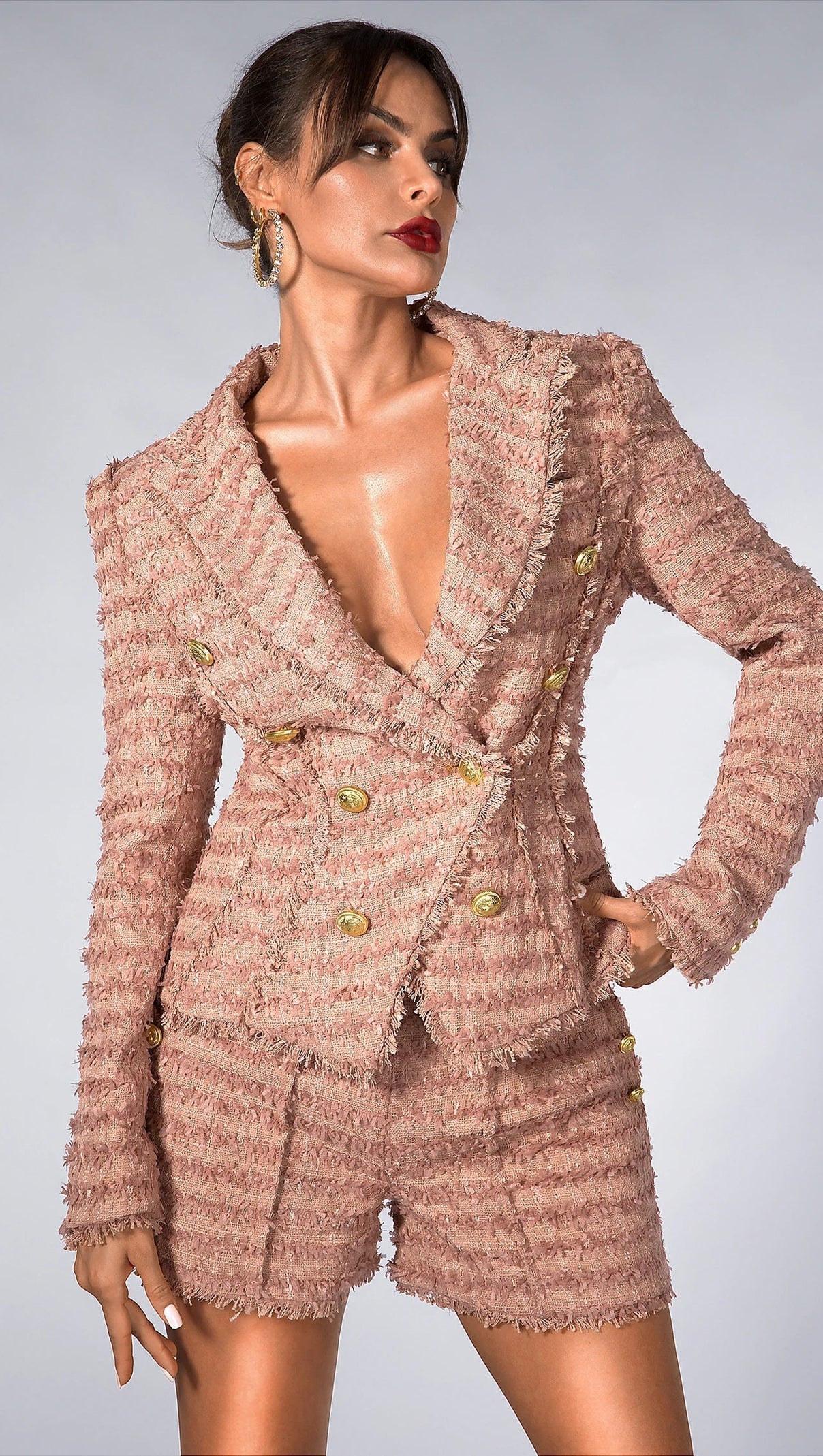 AIIZIE BRENDALYN FRINGE TWEED MINI BLAZER SET - product image