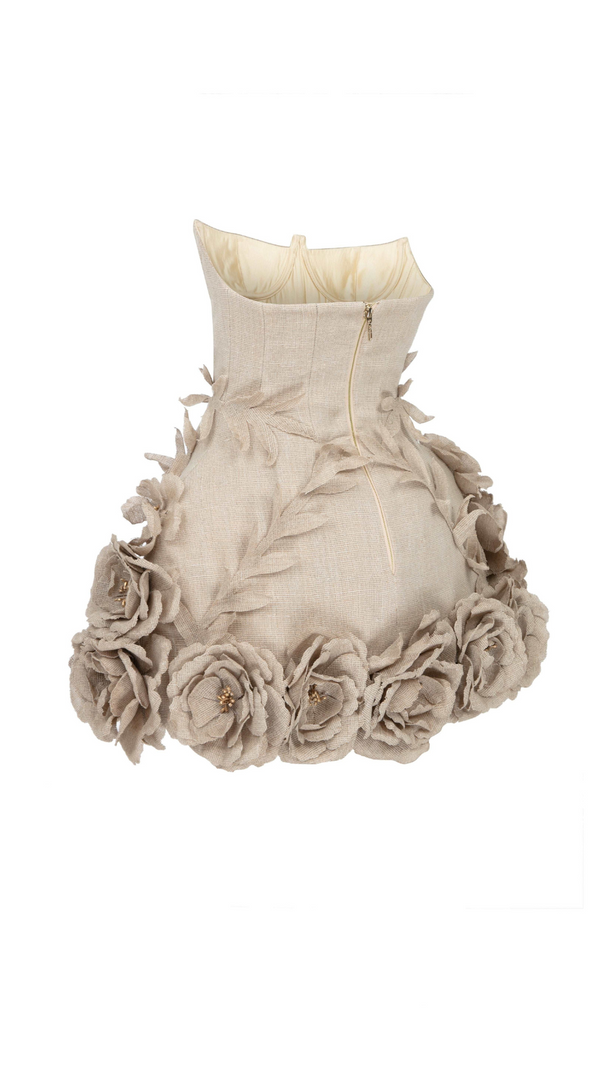 AIIZIE SALOME BEIGE LINEN CORSET FLOWER DETAILS MINI DRESS - product image