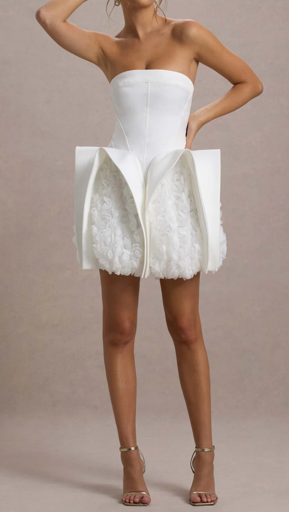 BEVERLY CALAIS STRAPLESS FLOWER MINI DRESS