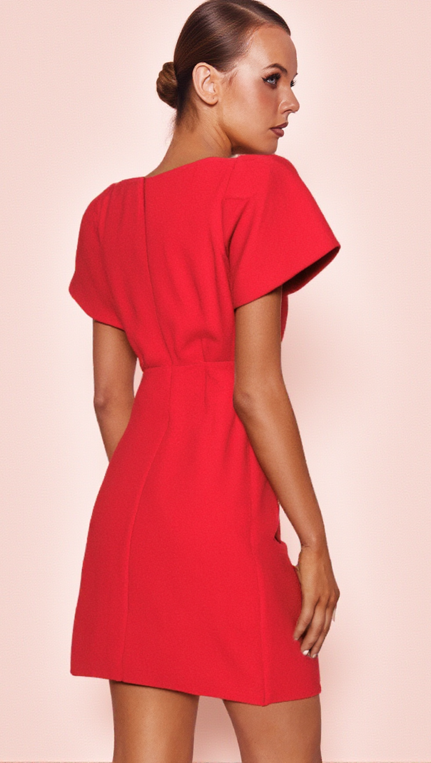 AIIZIE HEART-SHAPED CUTOUT CRÊPE MINI DRESS IN RED - product image