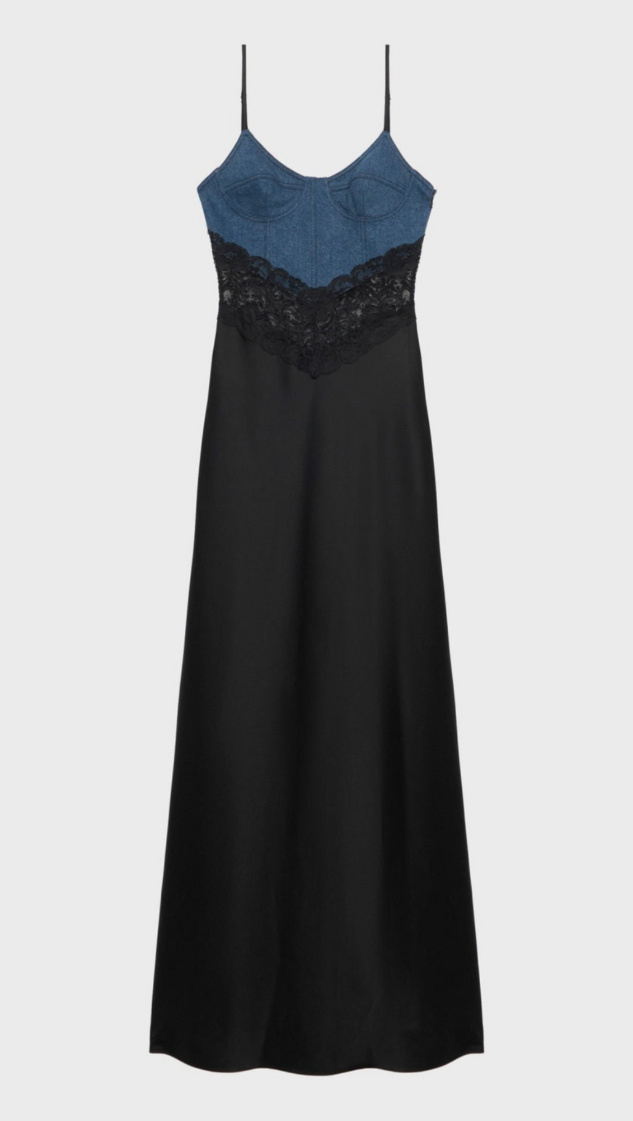 Olathe – Maxikleid aus Denim-Spitzensatin
