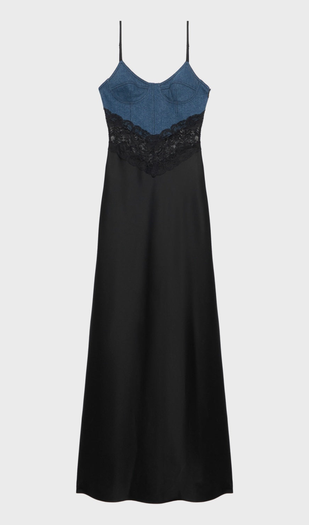 Olathe – Maxikleid aus Denim-Spitzensatin