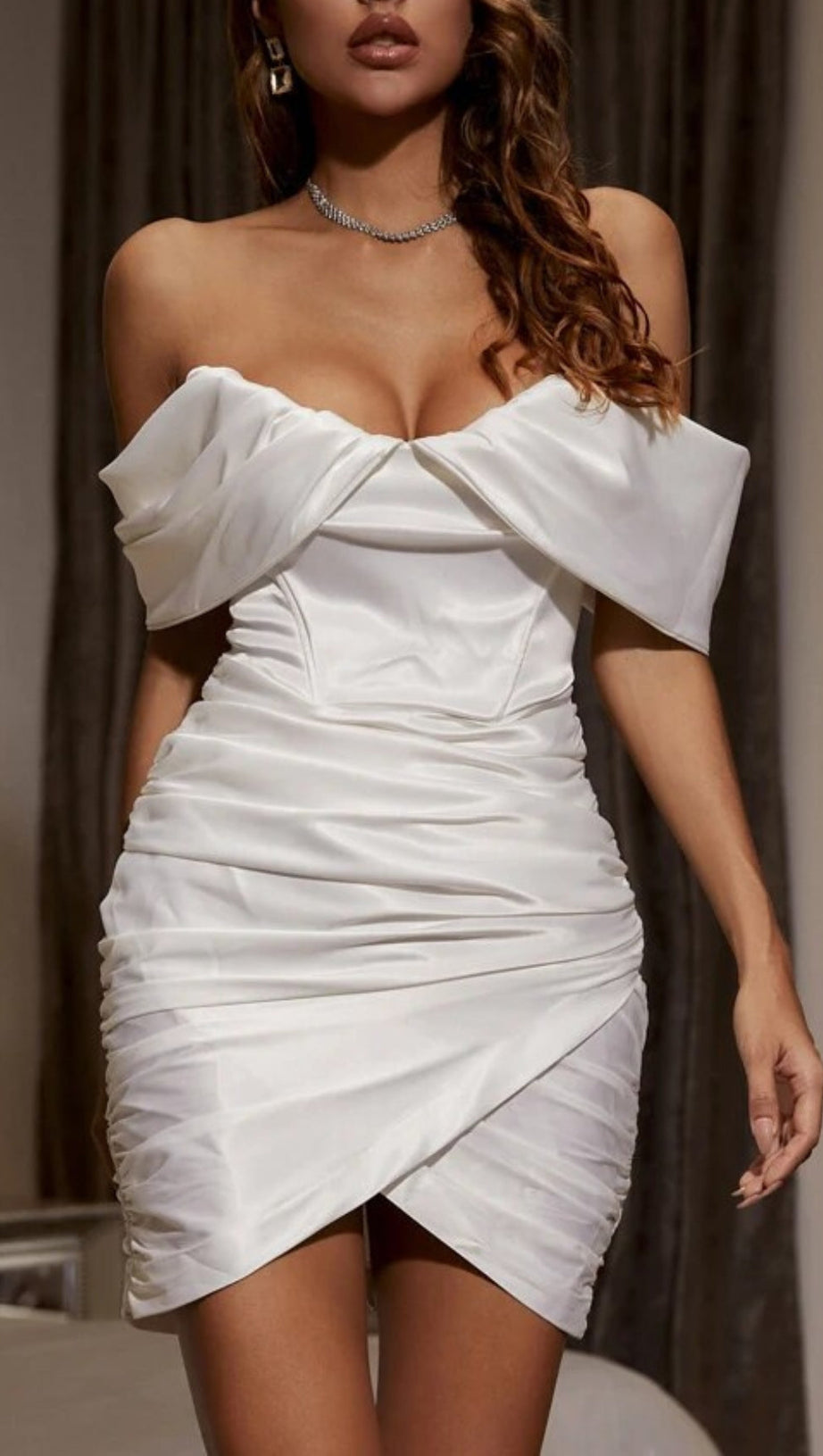 IVORY TUBE TOP PLEATED DRESS