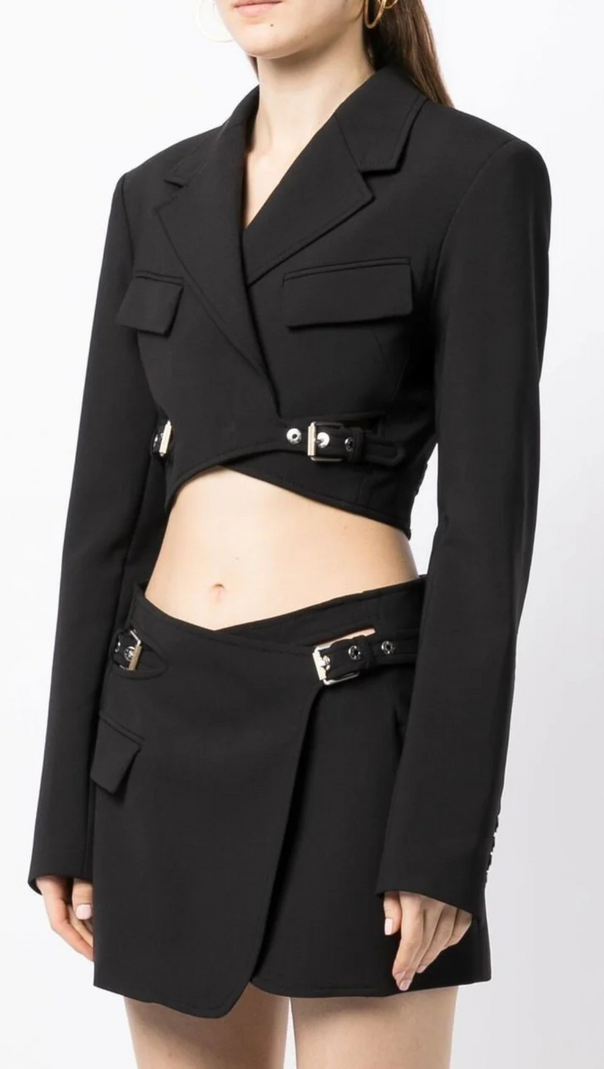 AIIZIE JAYLA CROPPED CUTOUT BLAZER IN BLACK - product image