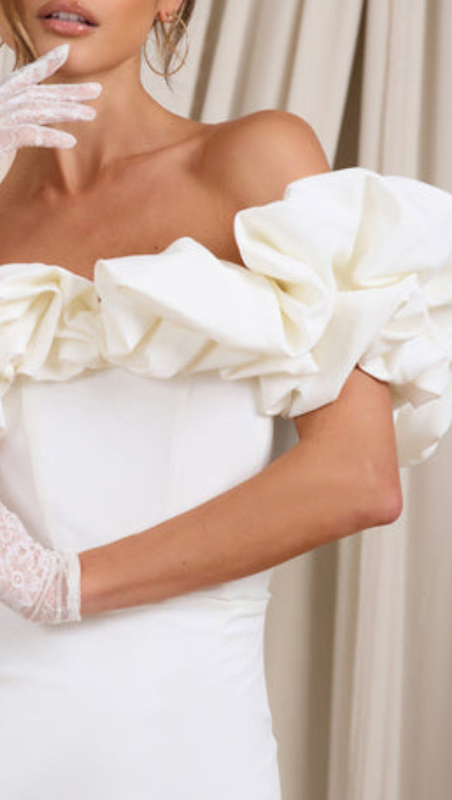 SATIN RUFFLE STRAPLESS DRESS