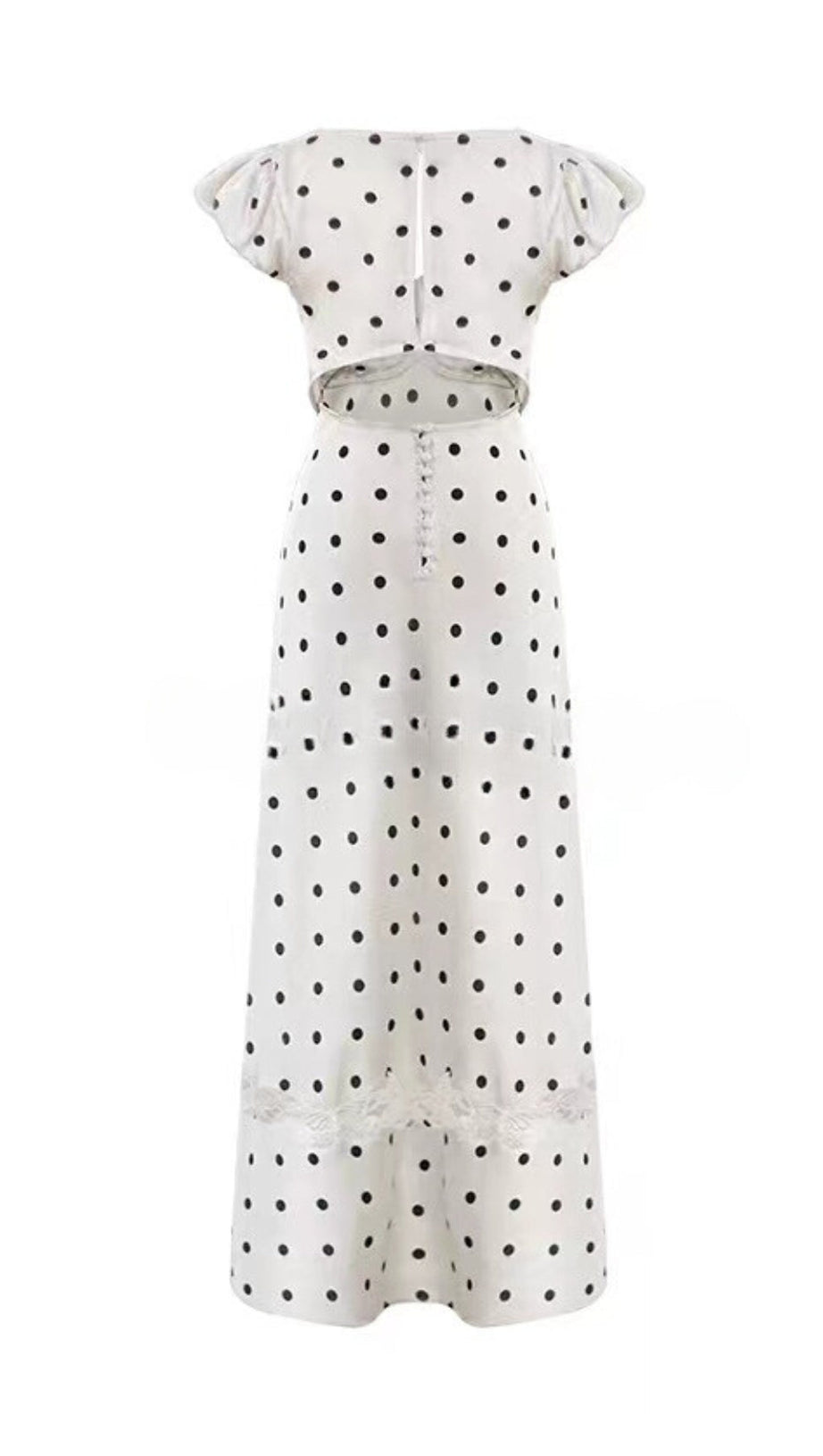 BUTTERFLY EMBELLISHED POLKA DOT CUTOUT MAXI DRESS