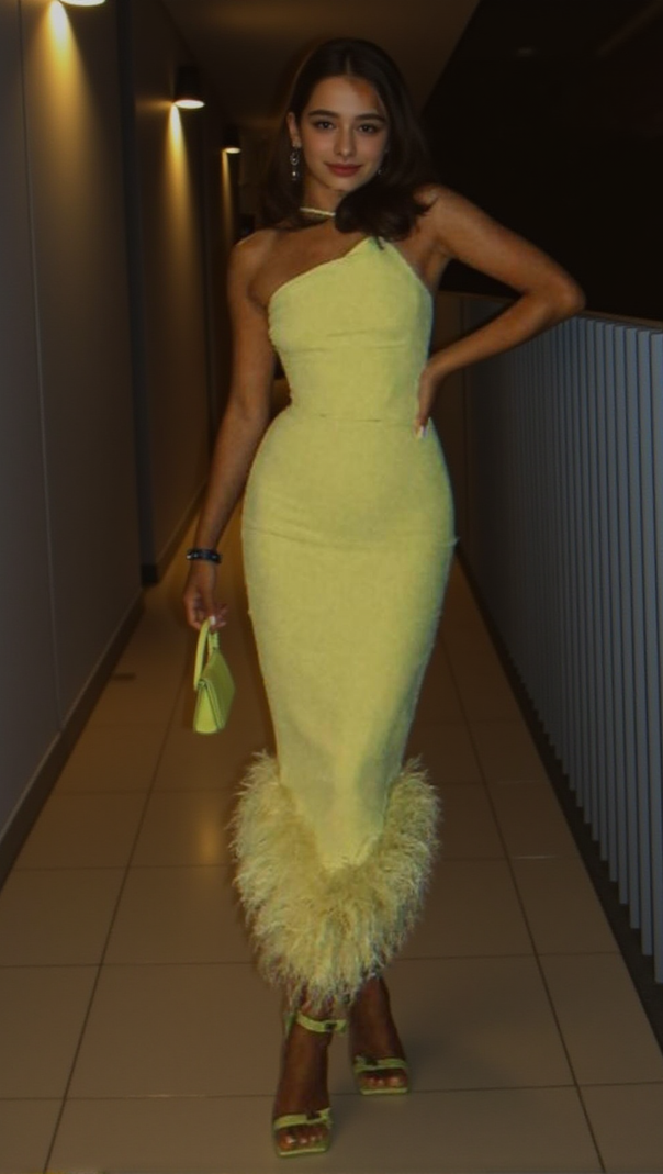 AIIZIE BANDAGE FEATHER BACKLESS MAXI DRESS IN YELLOW - product image