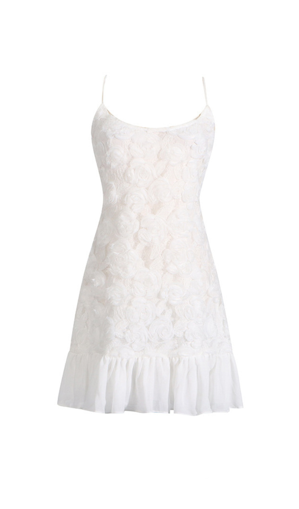 MINIKLEID MIT BLUMENAPPLIKATIONEN UND PLISSIERTEM SAUM IN WEISS