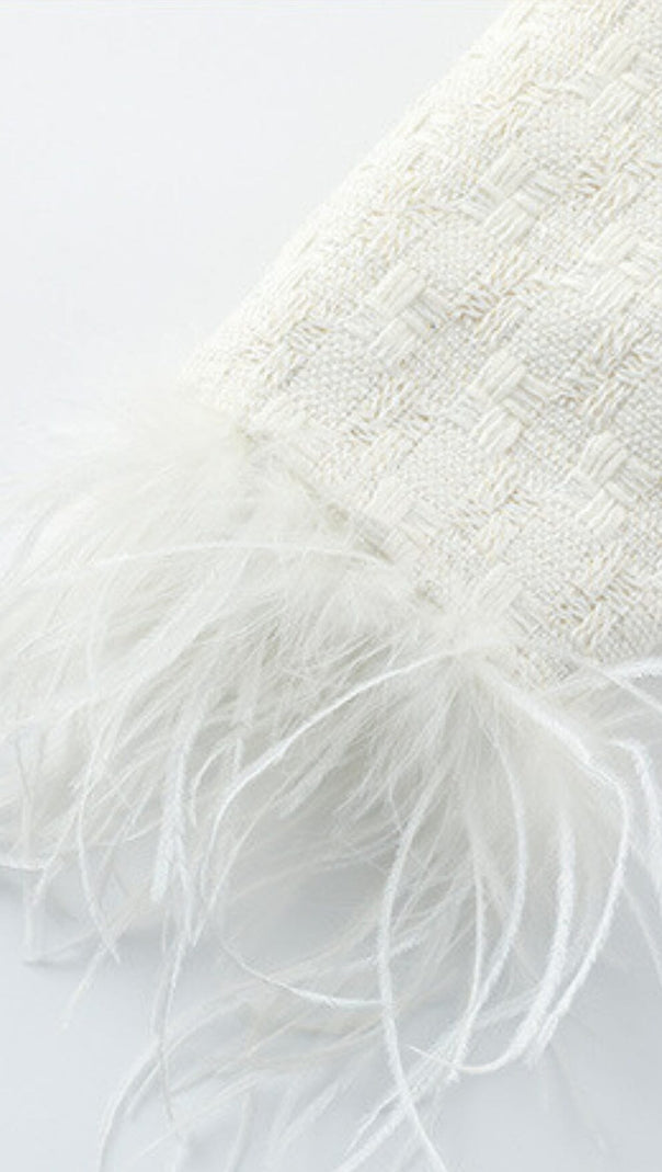 AIIZIE FEATHER SHORT SKIRT SUIT IN WHITE - product image