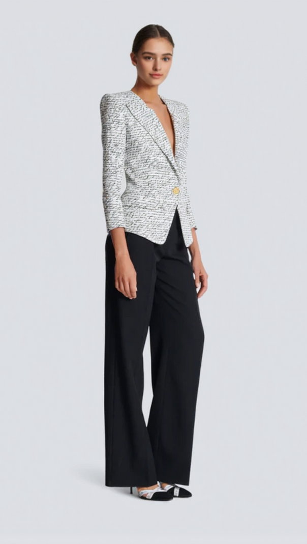 AIIZIE ALPHABET PATTERN WHITE JACKET WITH SINGLE BUTTON - product image