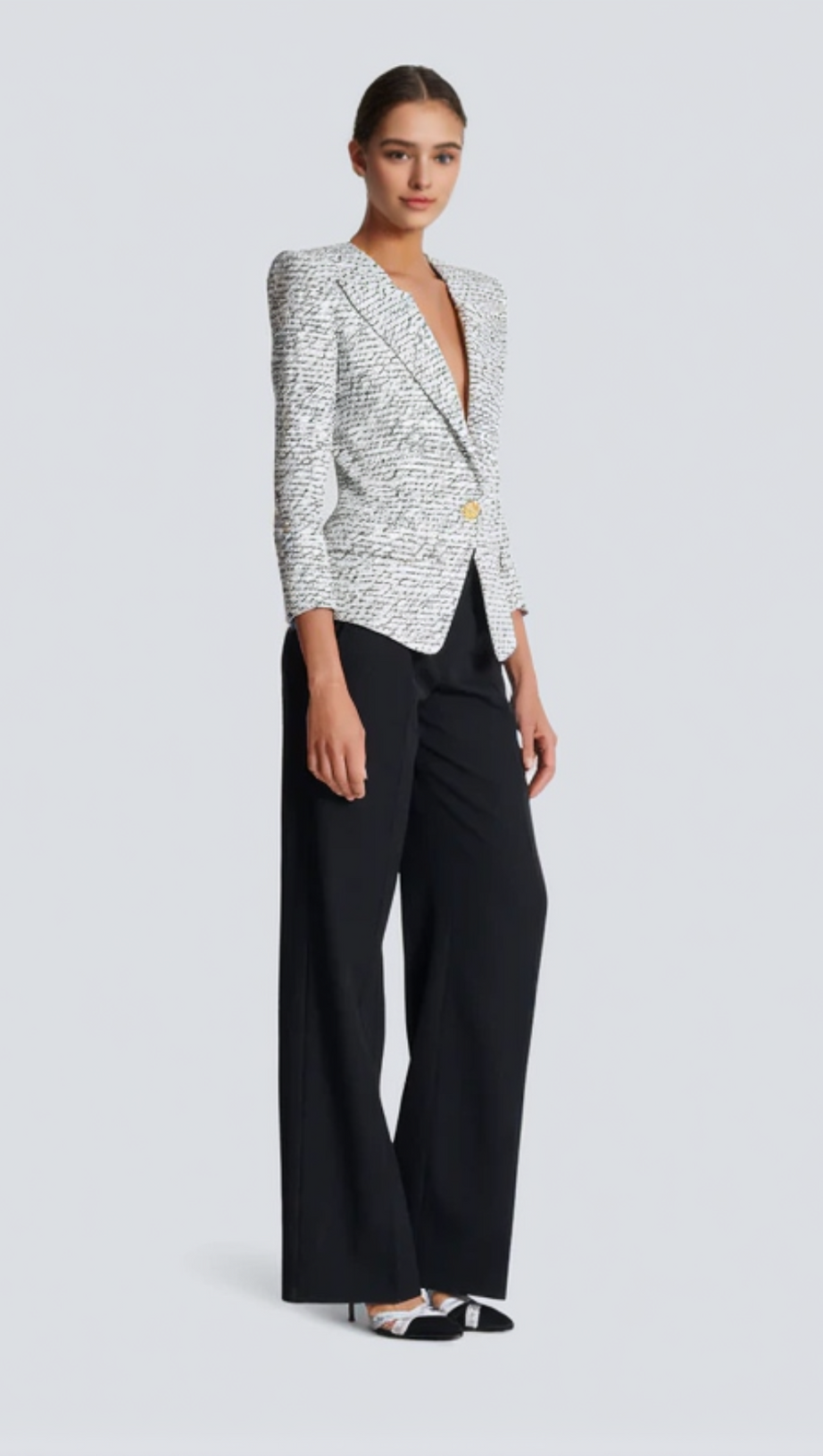 ALPHABET PATTERN WHITE JACKET WITH SINGLE BUTTON