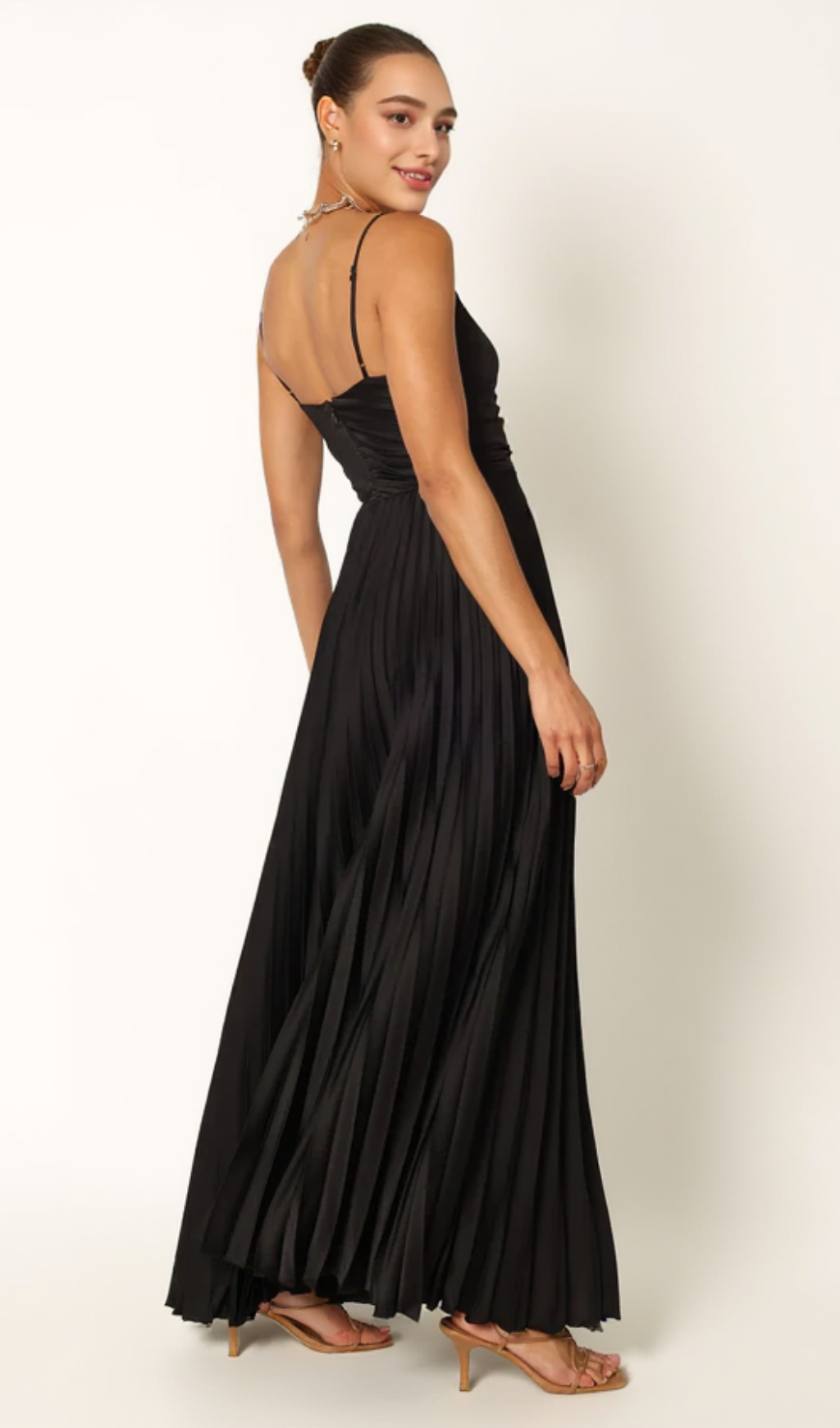 NAIRA PLEATED MAXI DRESS IN BLACK
