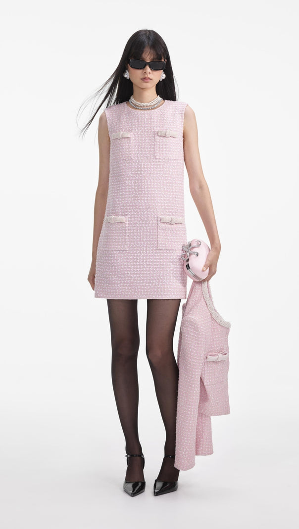 AIIZIE BOUCLE PEARL TRIM MINI DRESS IN PINK - product image