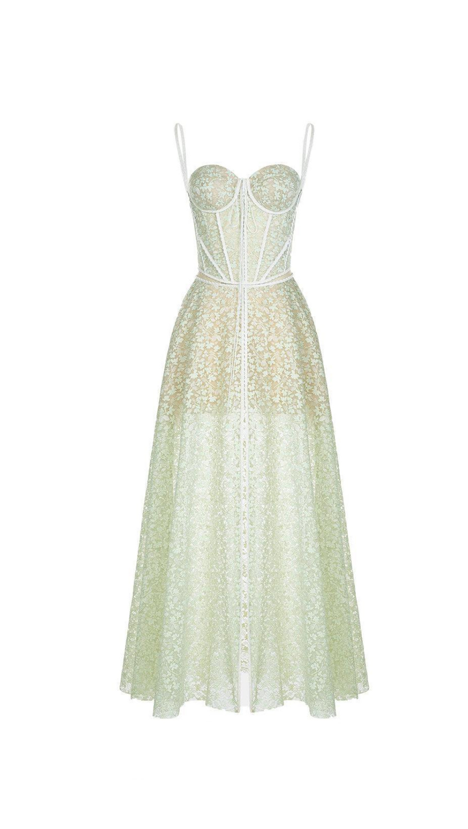 TESS LACE STITCHING HOLLOW SLIT MAXI DRESS IN GREEN