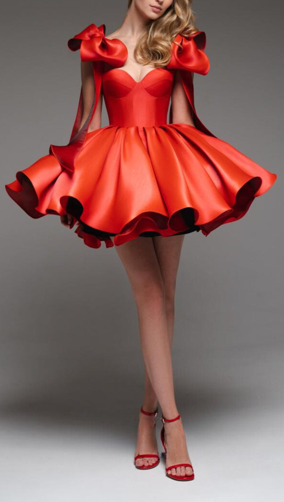 RED BOW PUFFY MINI DRESS