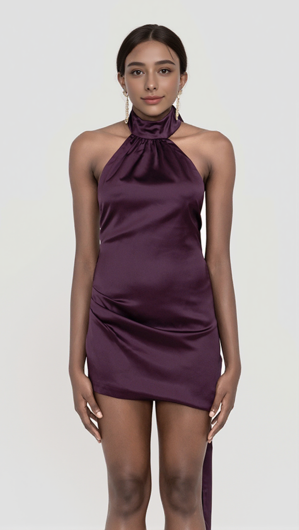 AIIZIE WRAP NECK DRESS IN NIGHT SHADE - product image