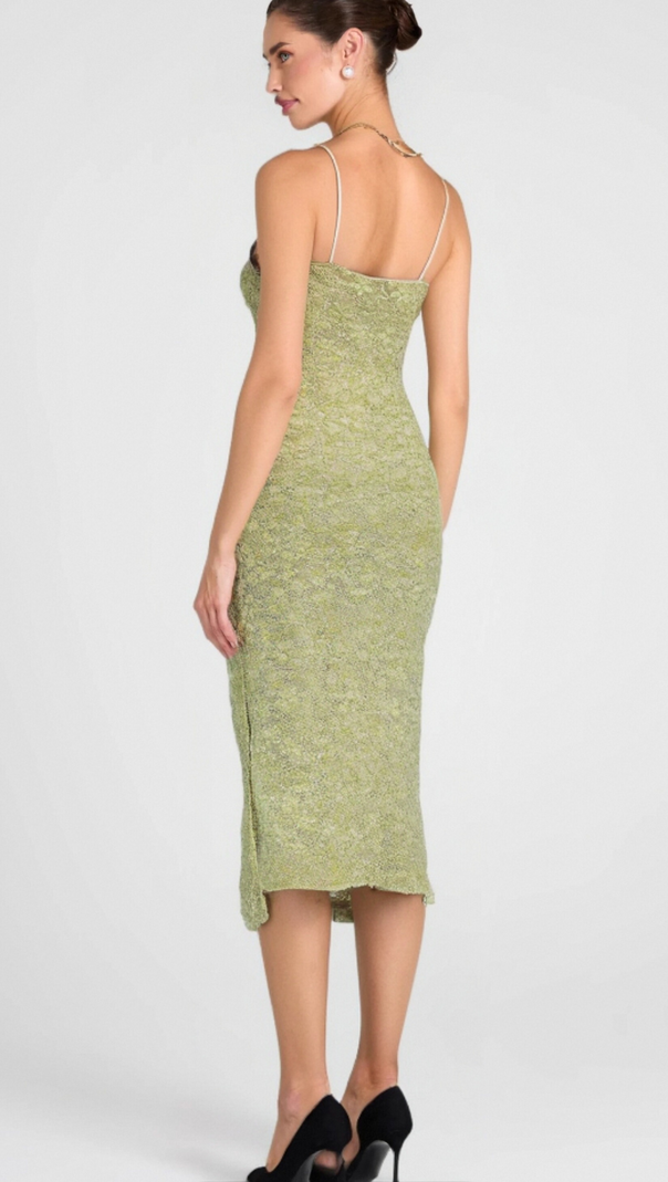 AIIZIE LACE FLORAL CRYSTAL CHAIN BUSTIER MIDI DRESS - product image