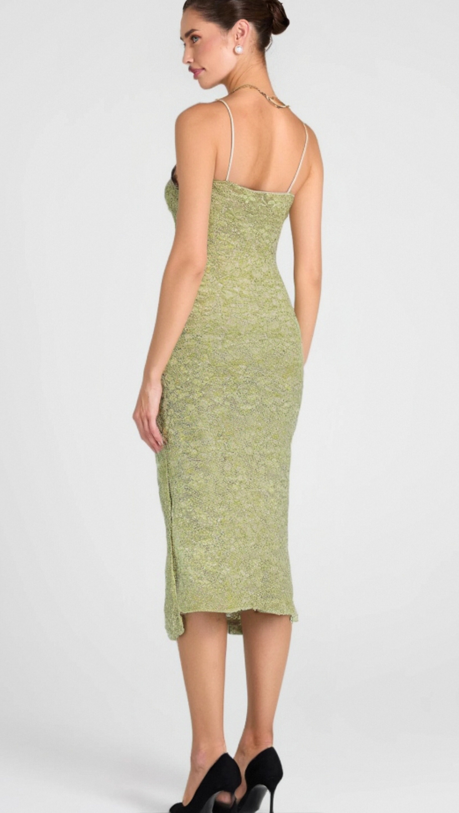 MIDIKLEID MIT SPITZENBLUMEN UND KRISTALLKETTE