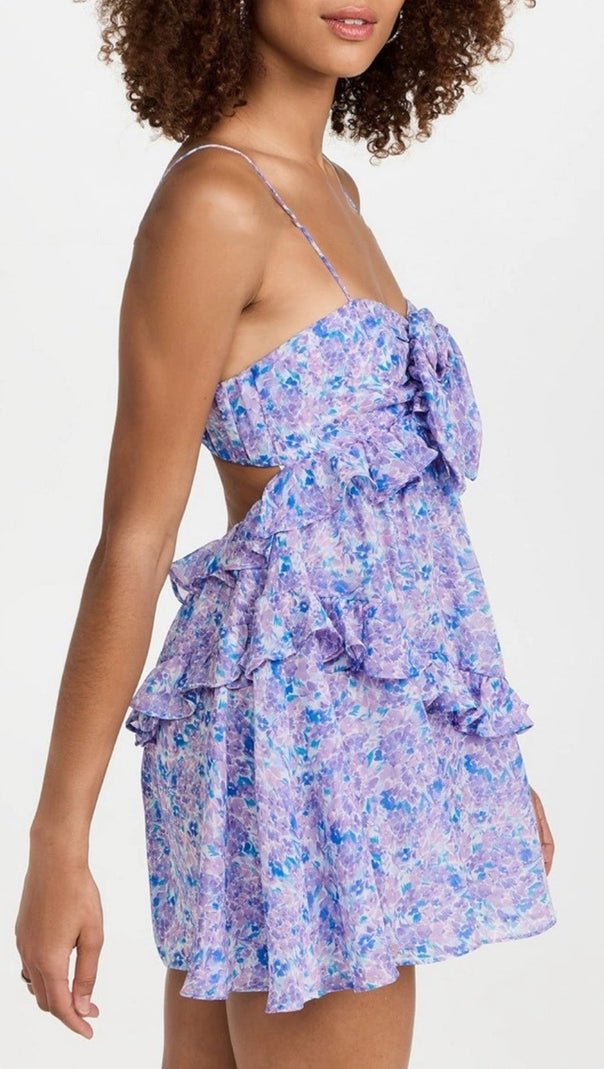 AIIZIE FLORAL EMBELLISHED RUFFLE TRIM MINI DRESS - product image