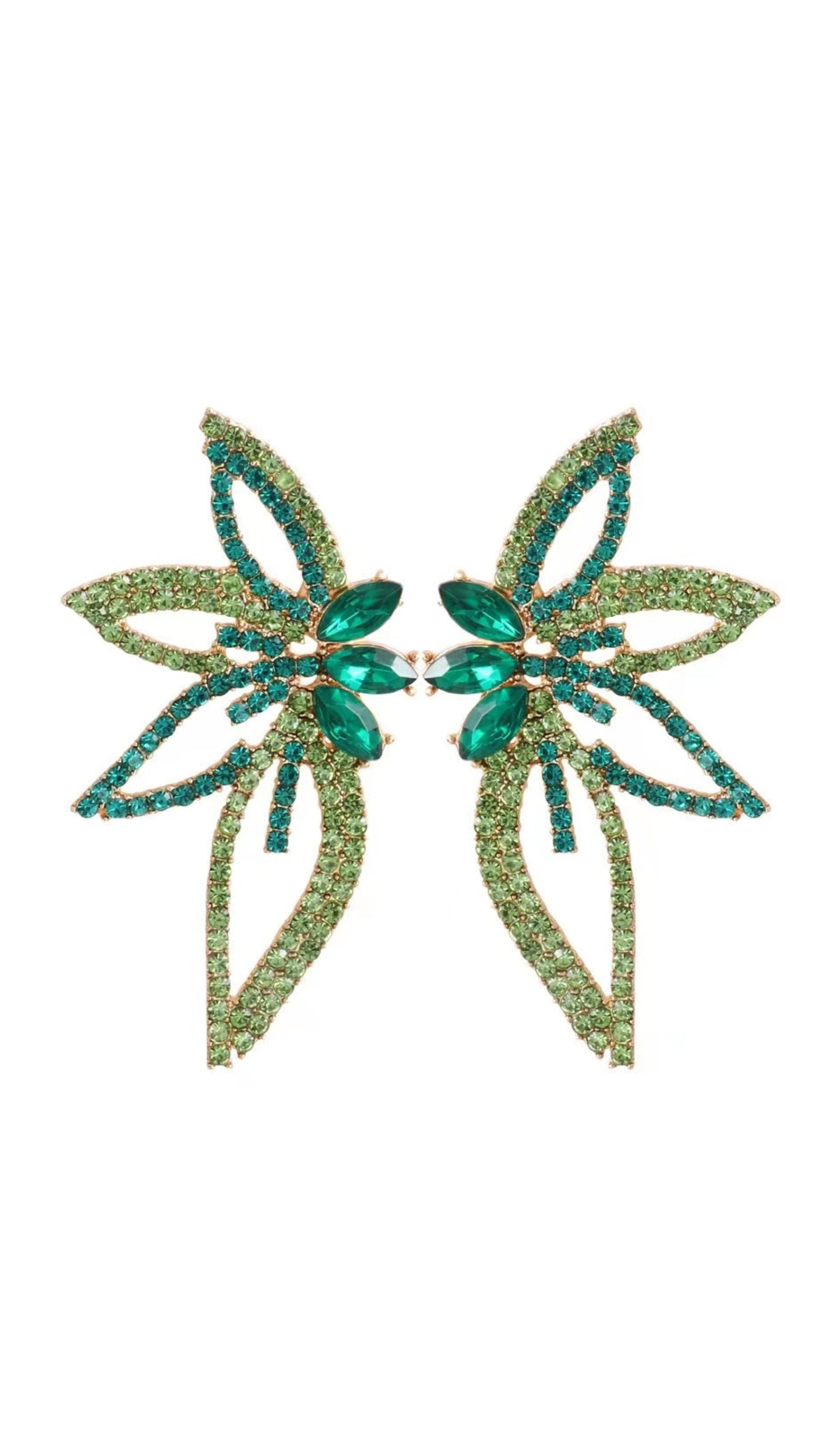 AIIZIE GREEN CRYSTAL FLOWER EARRINGS - product image