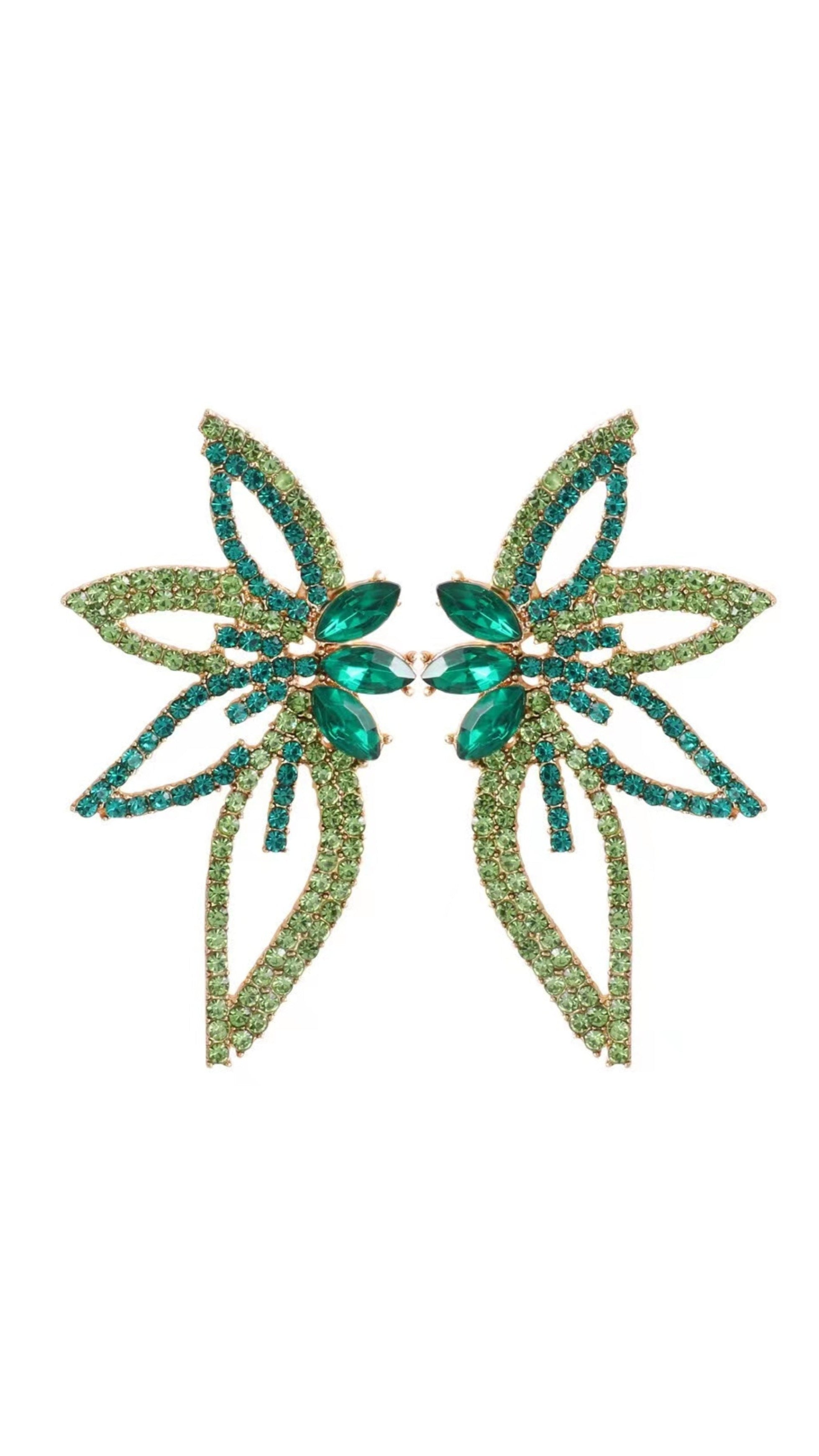 GREEN CRYSTAL FLOWER EARRINGS