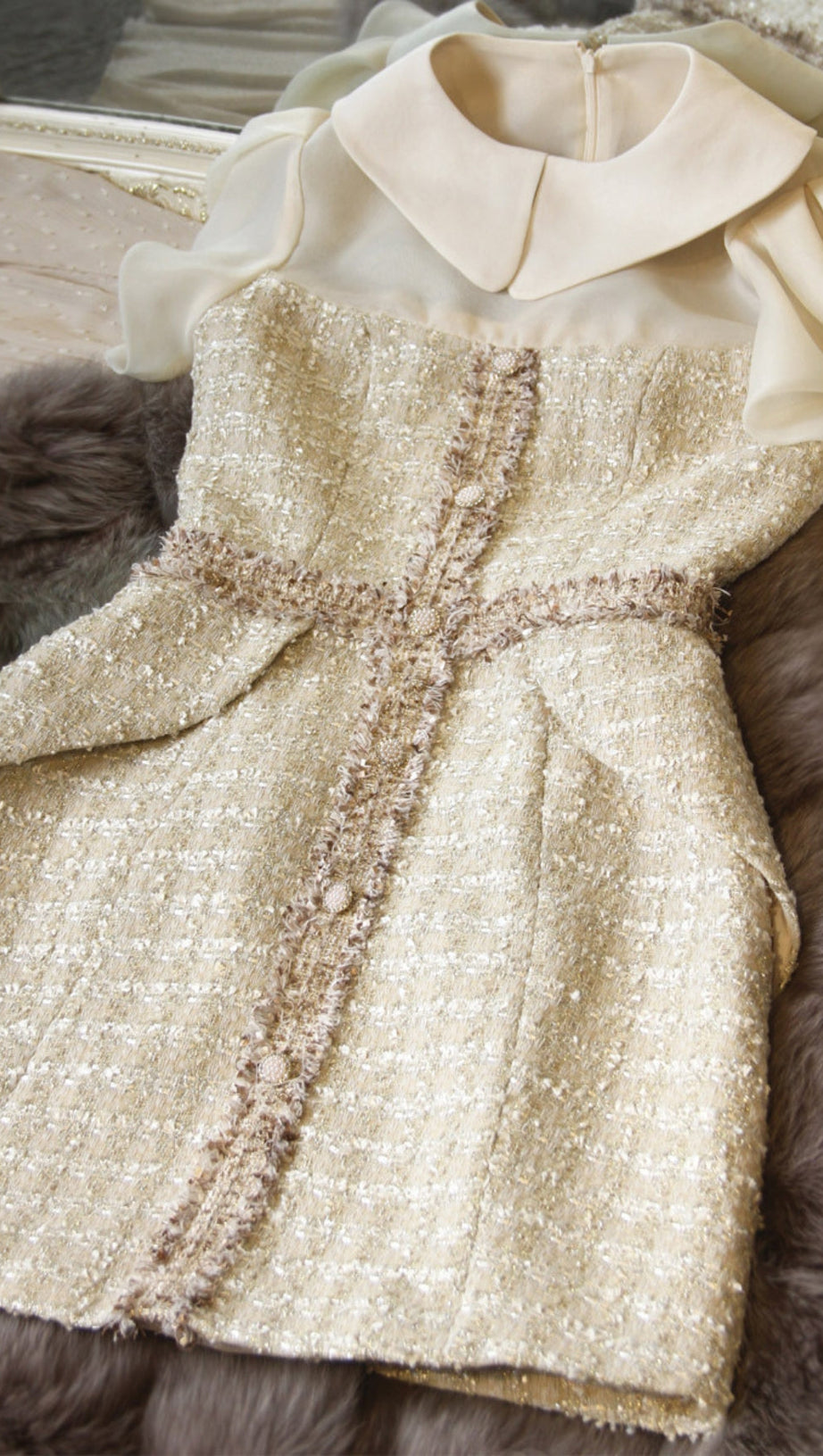 MINI ABITO IN TWEED GIALLO PALLIDO