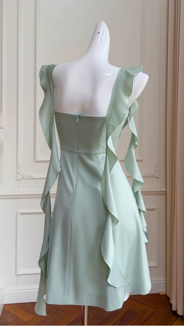 AIIZIE SAGE GREEN SATIN MINI DRESS - product image