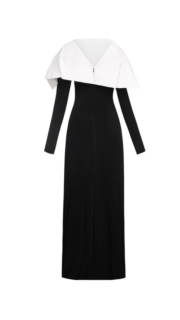 AIIZIE BLACK MAXI DRESS WITH DRAPED ASYMMETRICAL SHOULDER PLEAT - product image