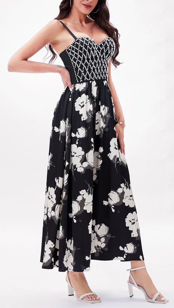 AIIZIE BLACK BEAD FLORAL MAXI DRESS - product image