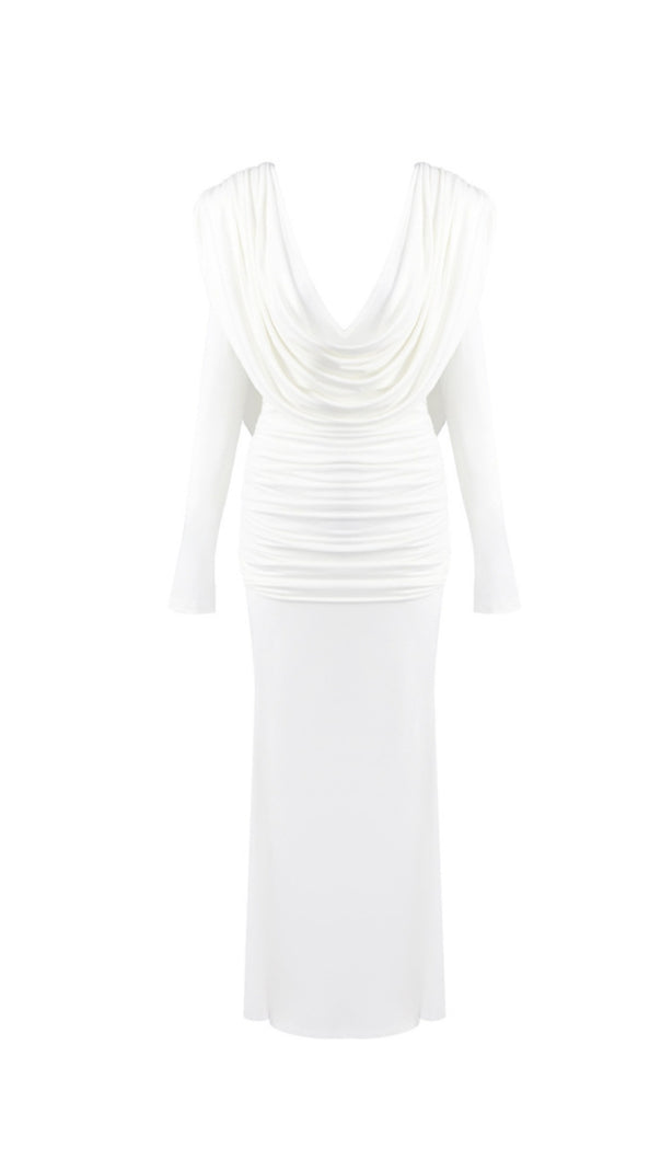 AIIZIE LONG SLEEVE DRAPED COWL NECK MAXI DRESS IN WHITE - product image