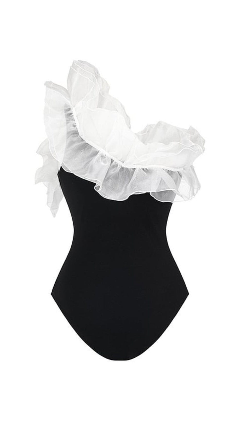 Einteiliger Badeanzug mit Rüschen und Nähten an einer Schulter