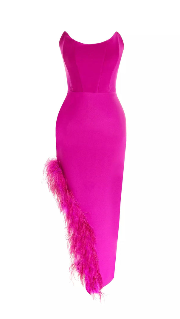 AIIZIE FEATHER HIGH-LOW DRESS IN HOT RED - product image