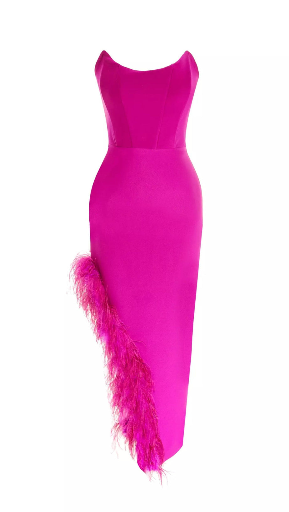 FEATHER HIGH-LOW DRESS IN HOT RED