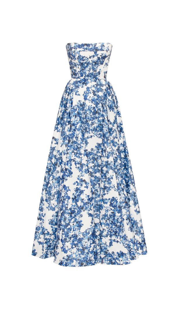 AIIZIE LETITIA BLUE HYDRANGEA STRAPLESS MAXI DRESS - product image