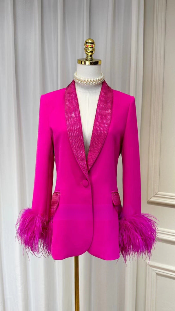 BLAZER MIT STRASS-FEDERN IN PINK