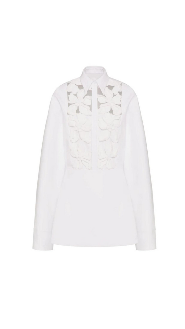 AIIZIE ETHEL FLORAL CUTOUT LONG SLEEVES SHIRT DRESS IN WHITE - product image