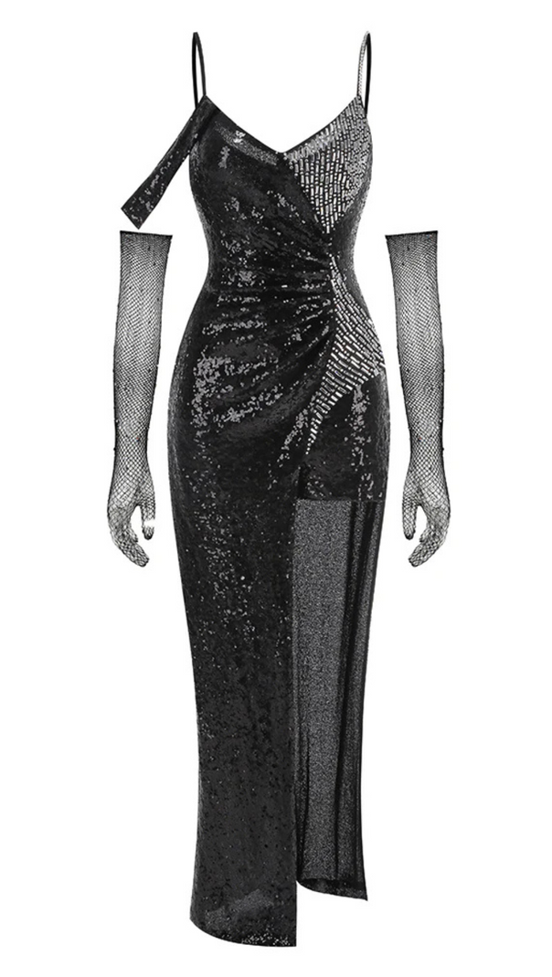 AIIZIE SEQUIN STRAP MAXI DRESS IN BLACK - product image
