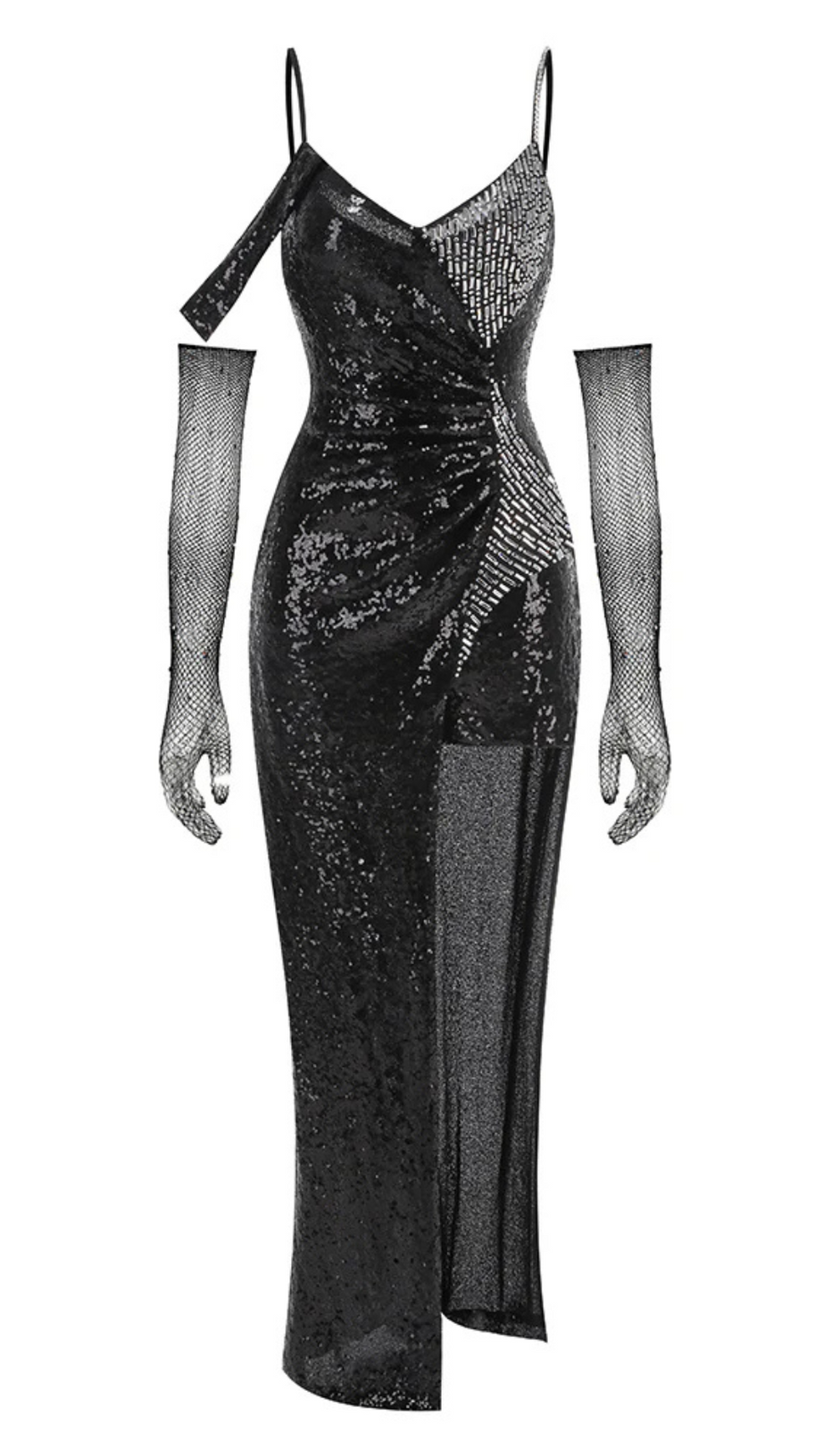 Maxikleid mit Paillettenträgern in Schwarz