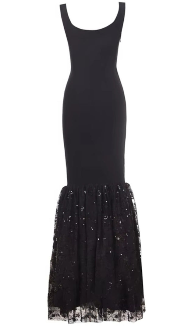 AIIZIE MERMAID SEQUIN LACE MAXI DRESS BLACK - product image