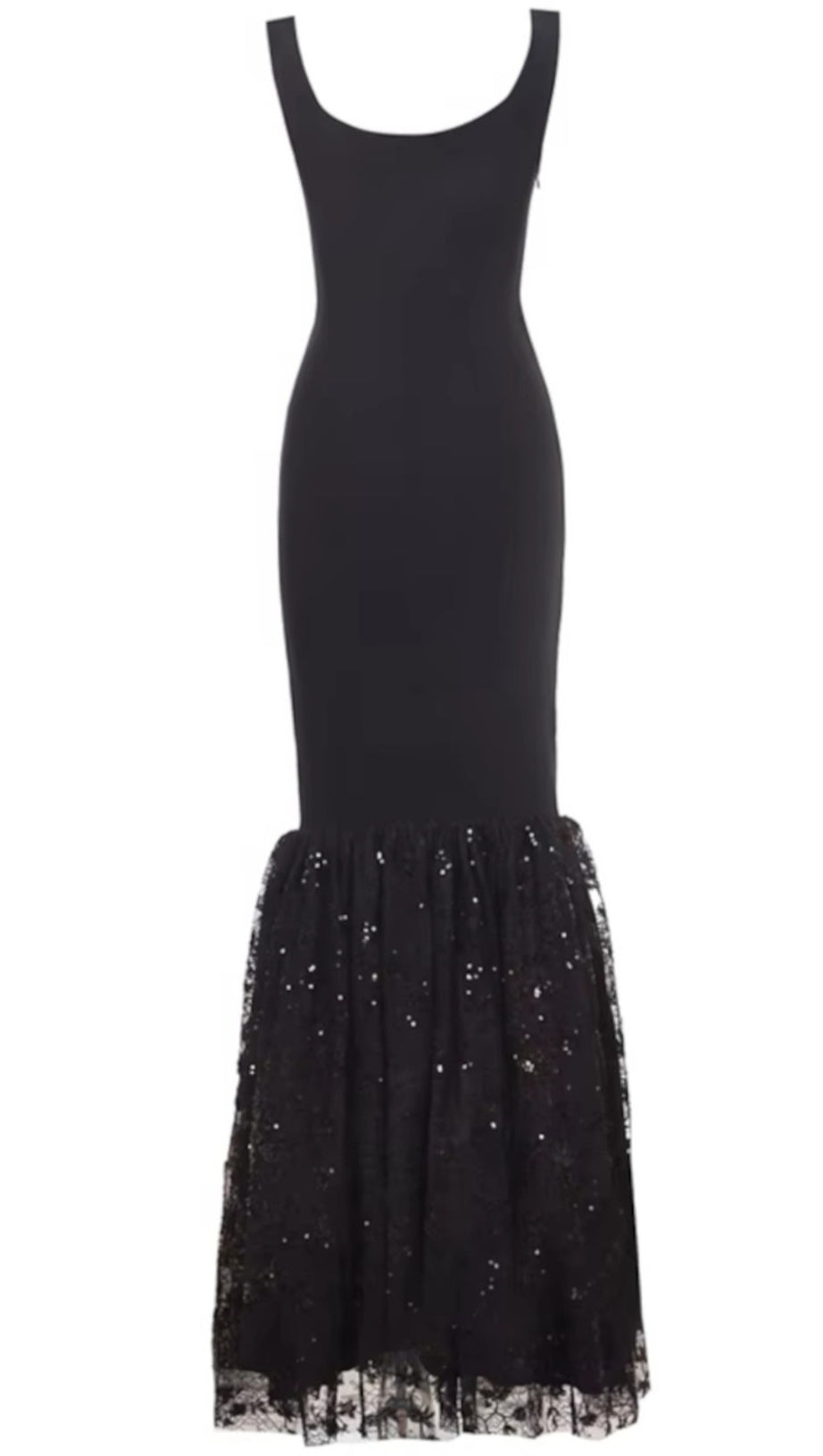 ABITO LUNGO IN PIZZO CON PAILLETTES A SIRENA NERO