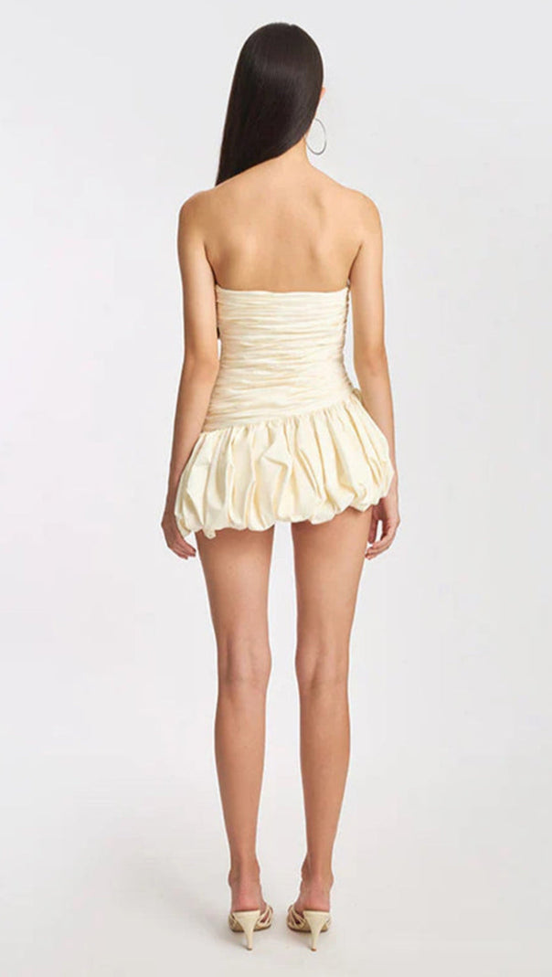 AIIZIE BALLOON DRAPED STRAPLESS MINI DRESS IN WHITE - product image