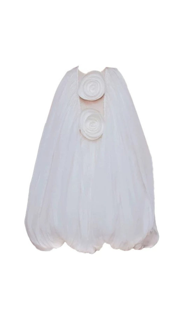 AIIZIE TLORA FLORAL APPLIQUE HALTER PUFFY MINI DRESS - product image