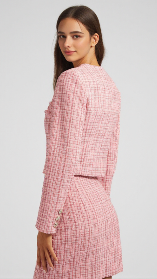 AIIZIE PINK CHECK KNIT CARDIGAN - product image