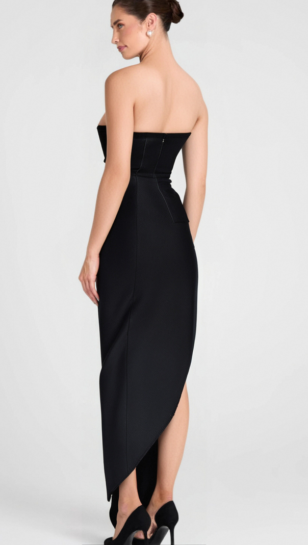 AIIZIE ANN STRAPLESS FLOWER DETAIL BANDAGE MAXI DRESS IN BLACK - product image