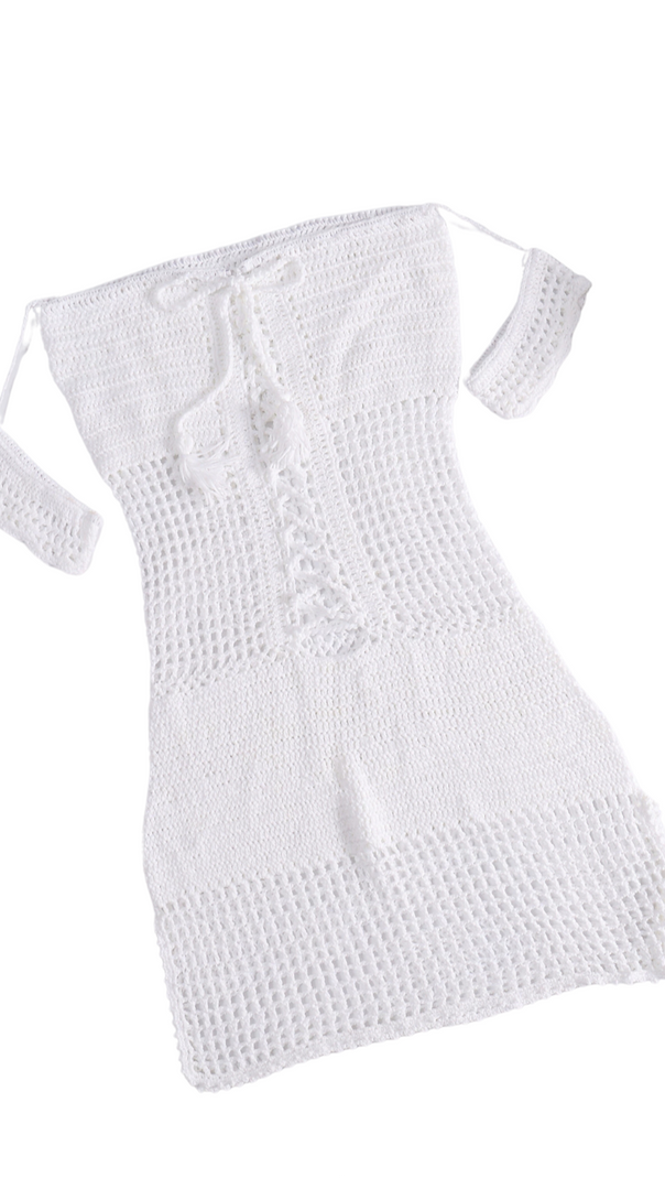 AIIZIE OFF SHOULDER WEAVE MINI DRESS - product image