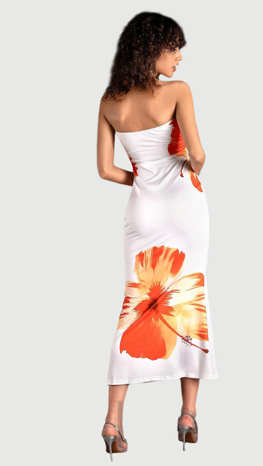 SARRIDES STRAPLESS PRINT MIDI DRESS