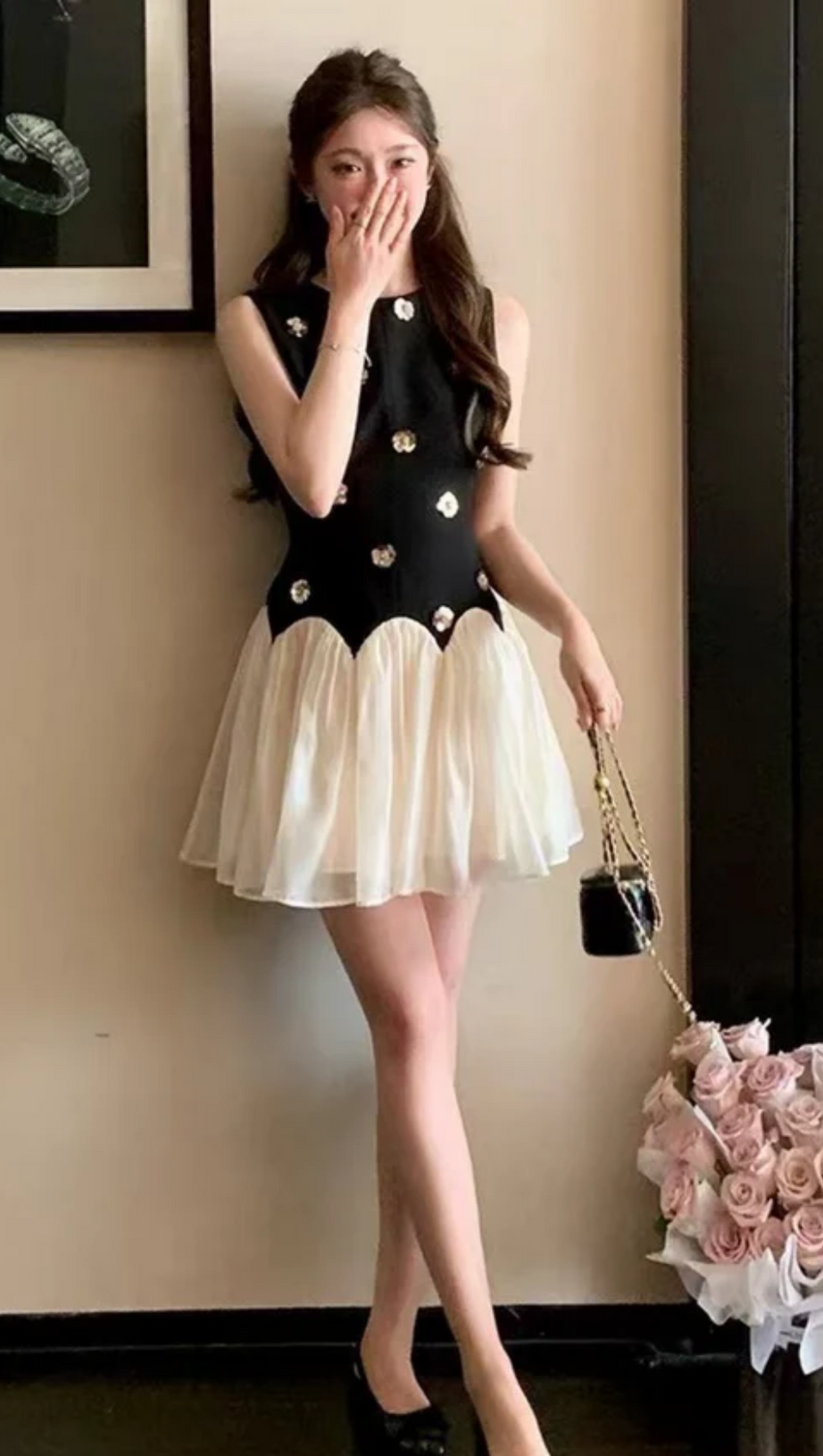STEREOSCOPIC FLOWER SLEEVELESS MESH MINI DRESS