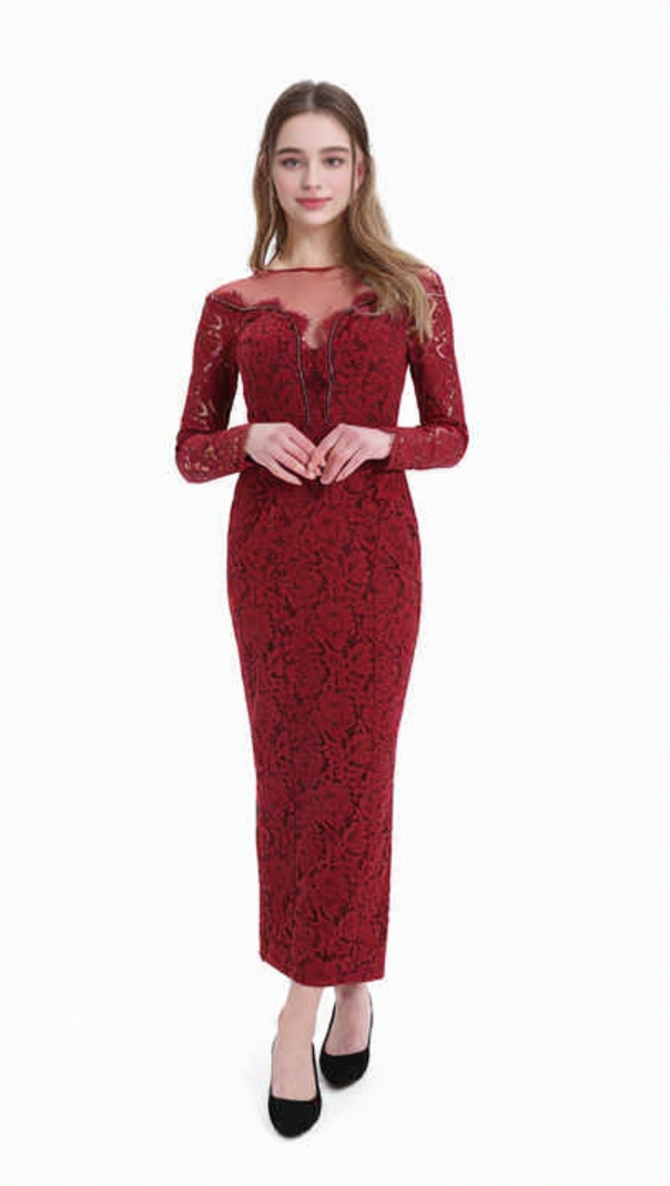 AIIZIE LACE HOLLOW MAXI DRESS IN RED - product image