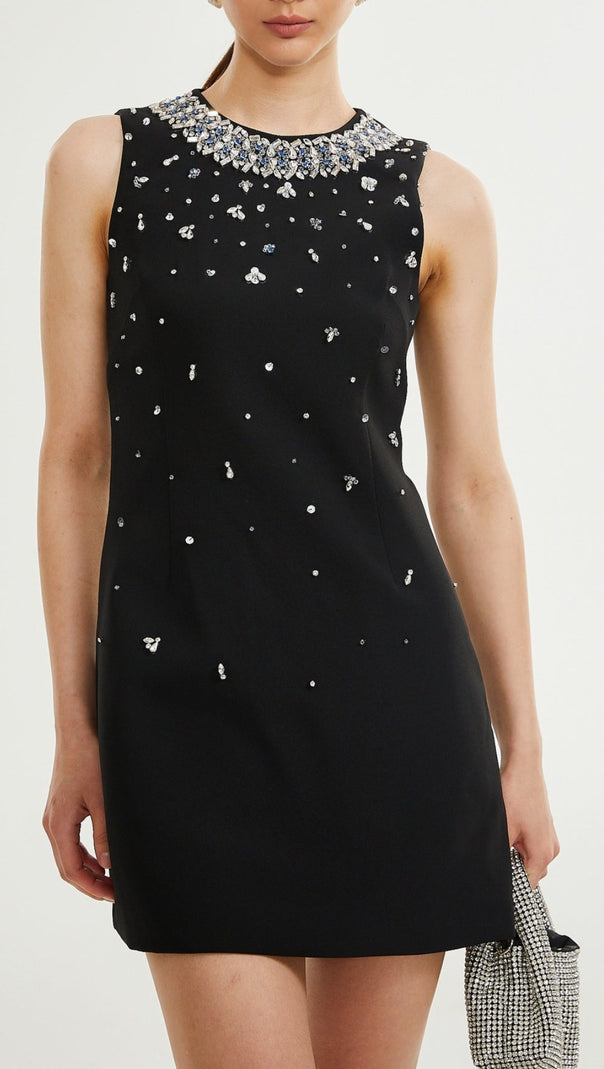 AIIZIE CRYSTAL-EMBELLISHED MINI DRESS IN BLACK - product image